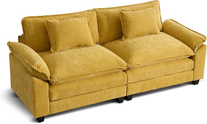 URRED Modular Sectional Sofa Comfy Cloud Couch, Modern Chenille Loveseat Sofa Sleeper Deep Seat Couches with Pillows for Living Room (Yellow, 82.6'')