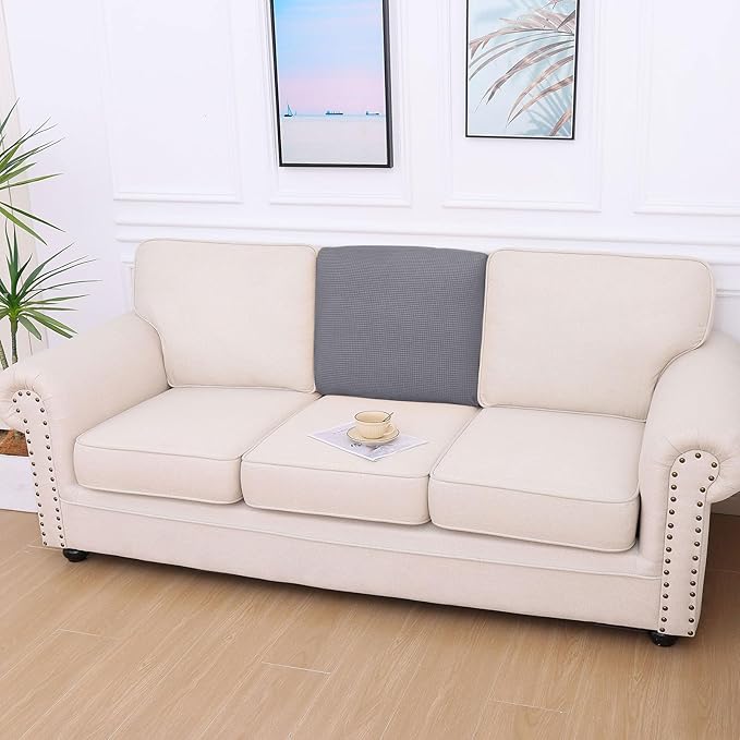 hyha Waterproof Couch Cushion Covers for Pets, Non Slip Sofa Cover for Dogs Washable, Soft Thick Stretch Jacquard Fabric, Sofa Slipcovers with Elastic Bottom (1 Piece for Backrest L, Middle Grey)