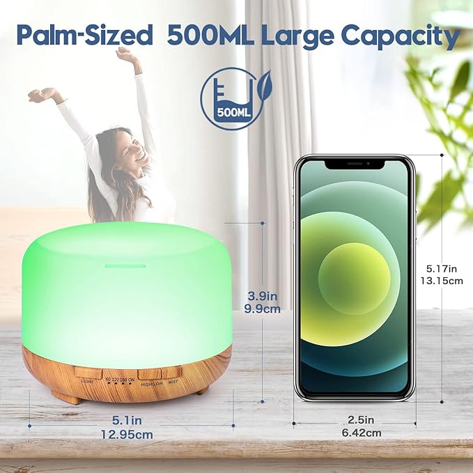 YIKUBEE Oil Diffuser with Essential Oils Set, 500ml Diffuser, 6x10mL Essential for diffusers for Home, Aromatherapy Humidifier, Diffusers for Essential Oils Large Room