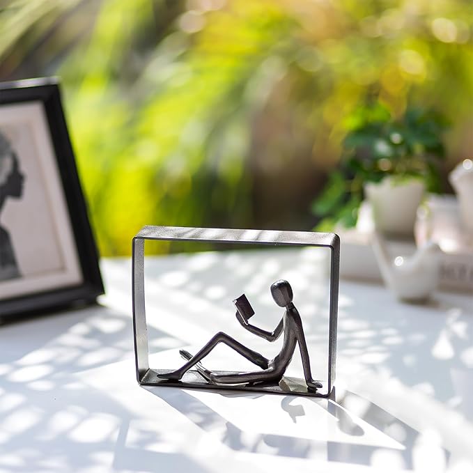 Sziqiqi Book Ends for Shelves Decorative: Cast Iron Bookends for Books Cute Statue Book Ends on Bookshelf Human Sculpture Decoration - Geometric Bookend Unique Gift for Shelves Room Office Decorative
