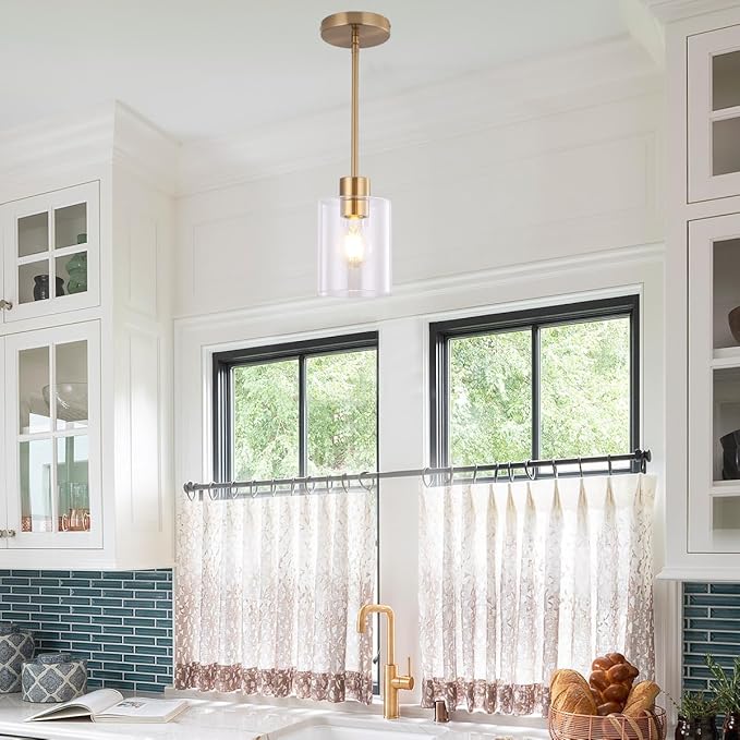 Brass Pendant Lights,Modern Farmhouse Pendant Light,Kitchen Pendant Mini Hanging Light for Sink Island,Adjustable Height,Home Décor Lighting