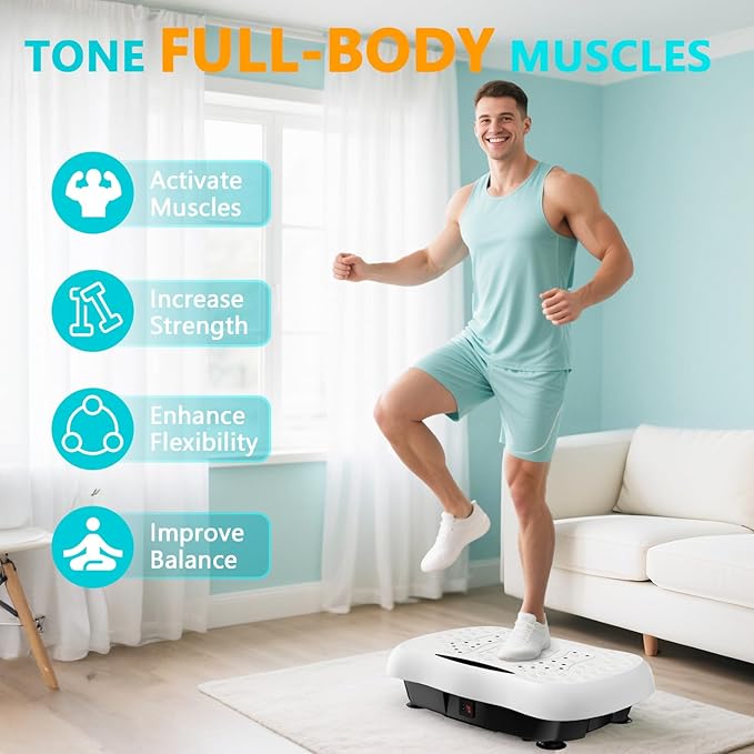 Vibration Plate Exercise Machine, Vibrating Equipment for Weight Loss and Lymphatic Drainage Massager, 3D Waver Exerciser for Fitness, Full Body Workout Shake Board with 120 speeds