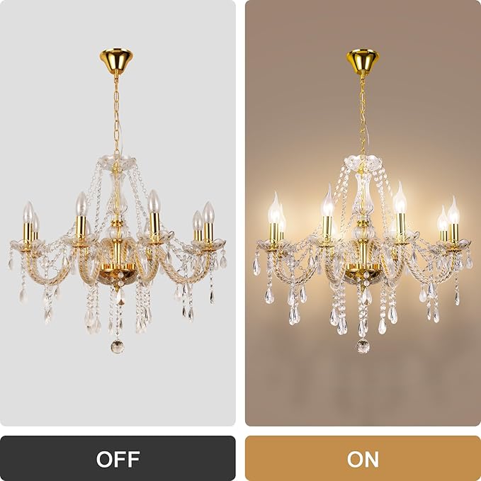 Modern Elegant 12 Lights K9 Crystal Glass Chandelier Golden Pendant Ceiling Lighting European Style for Dining Living Room Bedroom Transparent,12 E12 Bulbs Required