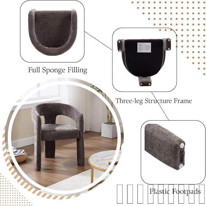 Charcoal Grey Chenille Dining Chairs Set of 6, Modern Barrel Dining Room Chairs Upholstered Accent Chair with Arms and Round Back for Living Room Kitchen Armchair No Assembly Needed