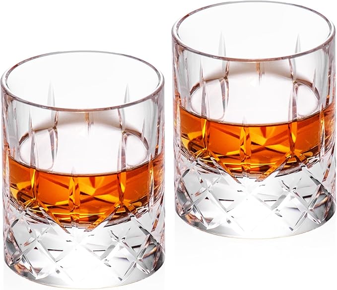 KAMMAK Crystal Whiskey Glasses Set of 2, Handcrafted 2.03oz Old Fashioned Glasses Stemless, Luxury Liquor Glasses, Hand Blown Scotch Cup for Women, Men Barware Gift for Cocktail, Bourbon