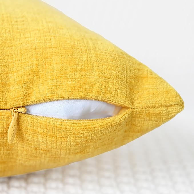 CaliTime Throw Pillow Covers Decorative 26 X 26 Inches Pack of 2 Cozy Chenille Cushion Cases for Couch Sofa Bed Living Room Home Mustard Yellow