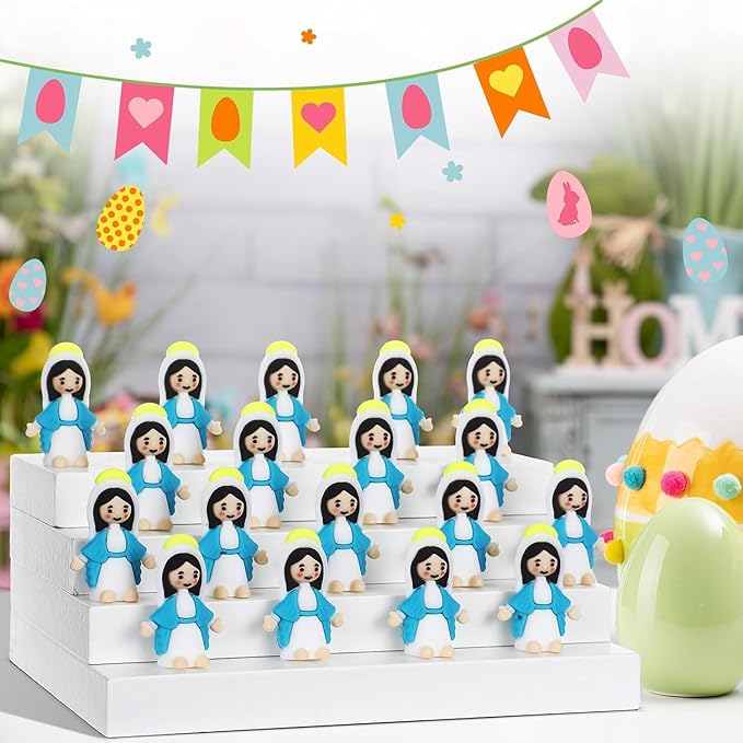 50 Pcs Mini Virgin Mary Figurines Bulk – 1.38" Little Mary Statues, Blue and White Holy Mother Figures for Religious Party Favors, VBS, Catholic Mini Gifts