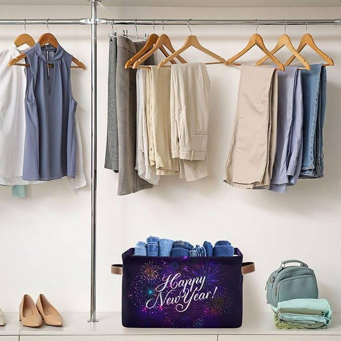 Storage Basket Happy New Year Cube Storage Bins Organizer Bag Collapsible Closet Shelf Baskets with handle for Baby Cloth Pet Toy Book 14.2×10.2×8.3 IN