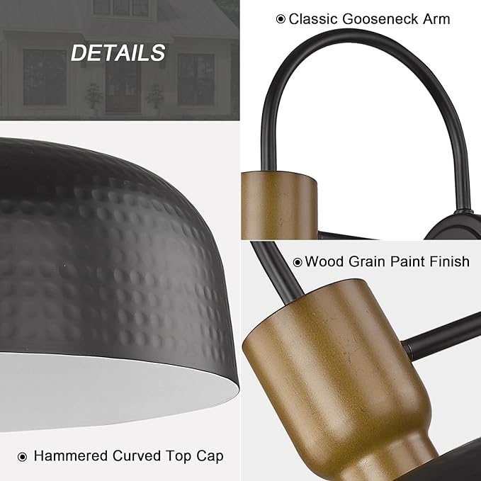 Outdoor Barn Light Gooseneck Barn Light, Farmhouse Exterior Wall Mount Light Vintage Wall Lighting Fixture Industrial Sconce Lantern for Porch, Entryway, Garage, Black, 2 Pack