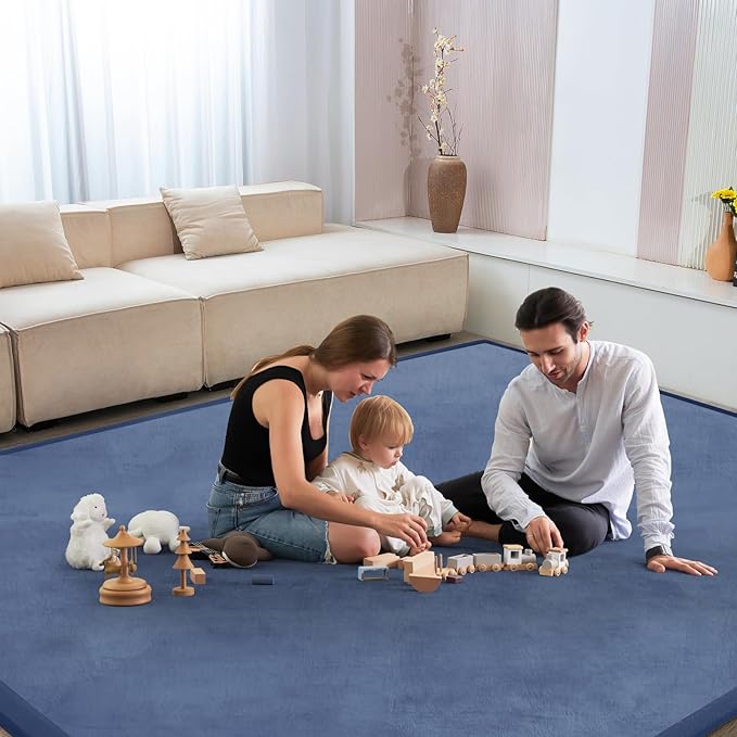 Baby Play Mat 1.2" Thick Memory Foam Nursery Rug Area Rug, 9β2β X 6β7β Yoga Mat Playmat Crawling Mat for Baby,Toddlers,Infants,Kids,Floor Mat Tatami Mat for Living Room with Non-Slip(Blue)