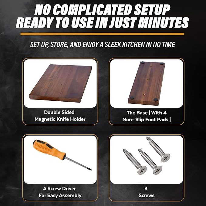 YeloIris Wooden Magnetic Knife Holder - Dual - Sided Stand with Enhanced Magnets for Multifunctional Kitchen Knife Storage - Stylish, Durable, and Strong (Knives Not Included) - 12" x 9" - 3.48 lbs