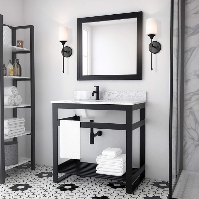 XiNBEi Lighting Wall Sconce, Bathroom Vanity Light with Glass, Wall Fixture Matte Black Finish for Bathroom XB-W1216-MBK