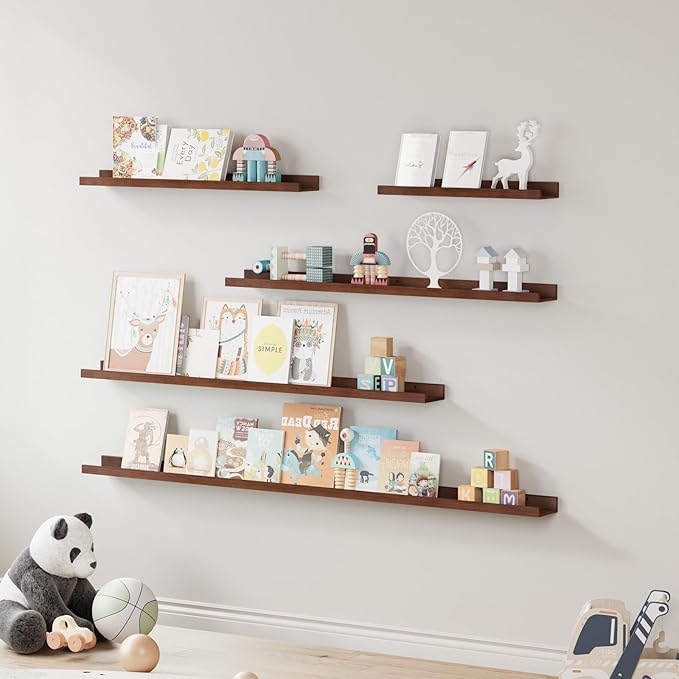 SAUMONIERES Picture Ledge Shelf Floating Book Shelves Set of 2 Wall Mounted Solid Wood for Bedroom Bathroom Living Room Kitchen, 55 Inch Walnut