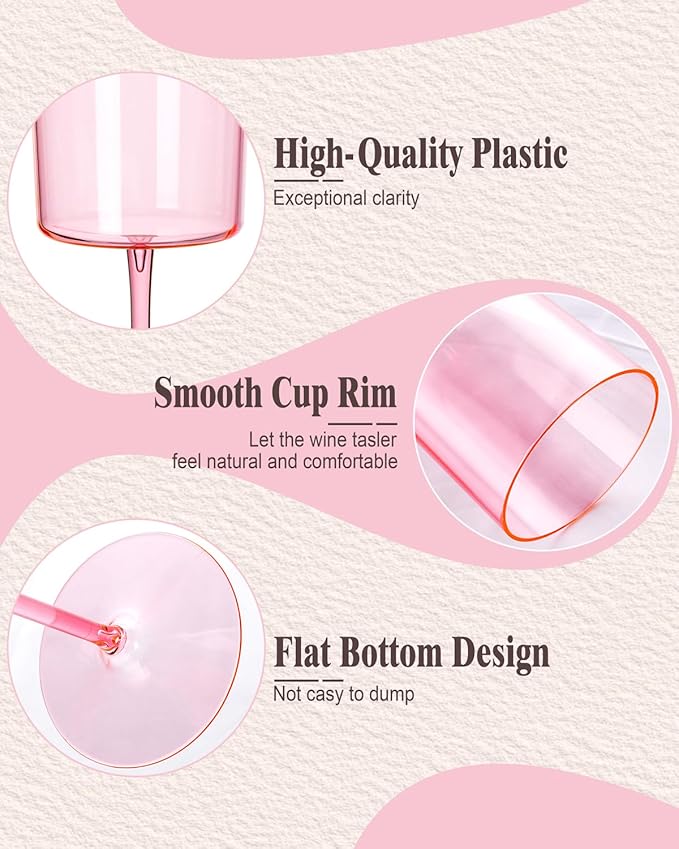 Ciaell 12 Pack Pink Plastic Wine Glasses - 14Oz Plastic Wine Glasses with Stem - Disposable Stemmed Wine Glass for Parties & Weddings & Outdoor