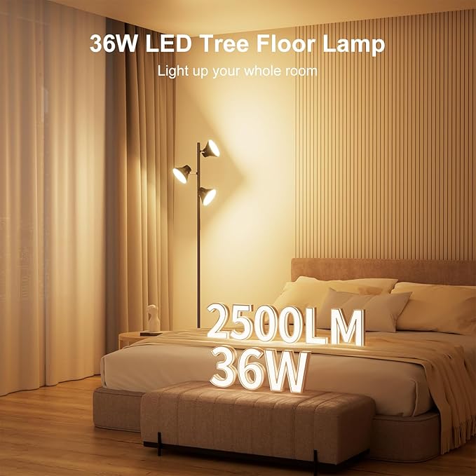 LED Floor Lamp, 36W Modern Floor Lamp with Remote & Touch Control, 4 Color Temperatures, Standing Lamp with 3 Rotatable Lights, Floor Lamps for Living Room, Bedroom, Office