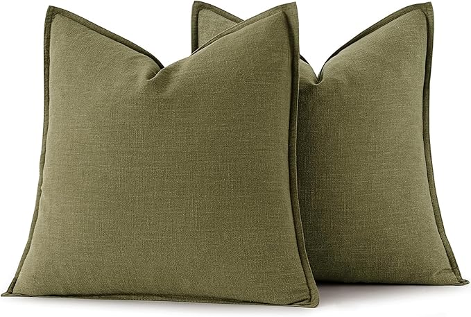 MIULEE Decorative Linen Pillow Covers 20x20 Inch Green Boho Farmhouse Neutral Couch Throw Pillows for Bed Pack of 2 Accent Outdoor Pillowcase Modern Sofa Cushion Livingroom Home Decor