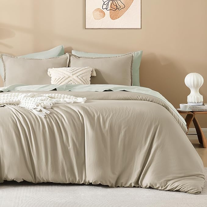 Litanika Oatmeal Comforter California King Size, 3 Pieces Cal King Lightweight Solid Bedding Comforter Set, All Season Fluffy Bed Set (104x96In Comforter & 2 Pillowcases)