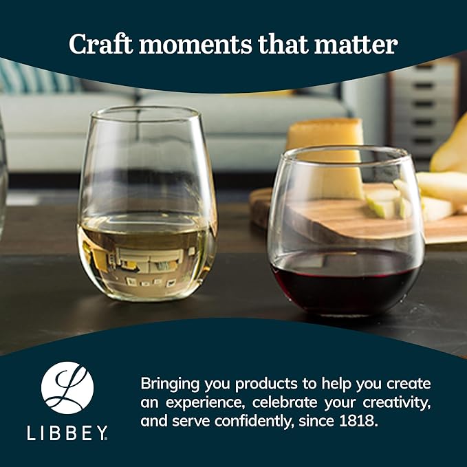 Libbey Stemless 12-Piece Wine Glass Party Set for Red and White Wines