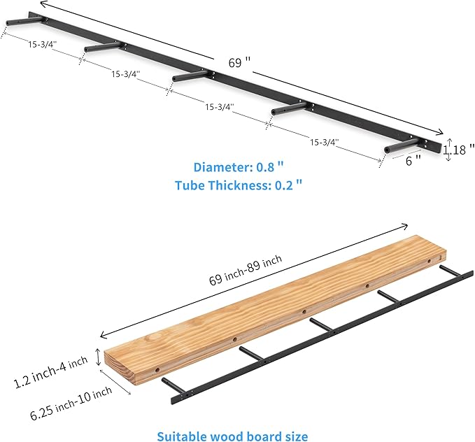 69 inches, Heavy-Duty Floating Shelf Bracket, Hidden Shelf Bracket for Fireplace Shelves, Installed on Studs, max Load of 210 pounds, Hidden Bracket for Shelves, 69 inches, (with Ease kit)