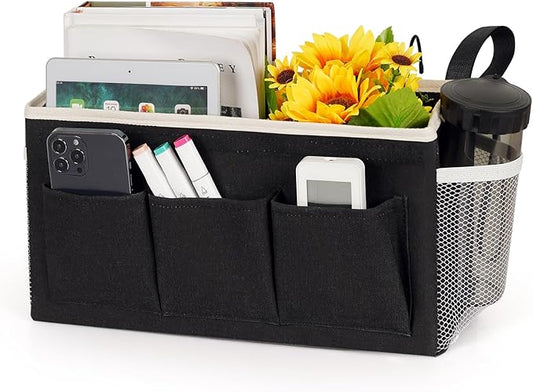 Bedside Storage Caddy/Bedside Hanging Storage Bag for Headboards Bunk Beds Dorm Rooms Book Phone Magazine Holder (New Black)