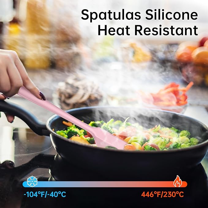 Barsone 5-Piece Silicone Spatula Set( Heat Resistant 446°F Food Grade BPA Free, Nonstick Cookware Safe Dishwasher Safe Kitchen Tools for Baking, Cooking, Stirring, Pink)