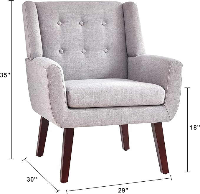 HUIMO Accent Chairs Set of 4, Upholstered Button Tufted Armchair, Linen Fabric Sofa Chairs for Bedroom, Living Room, Mid Century Modern Comfy Reading Chair (4, Light Grey)