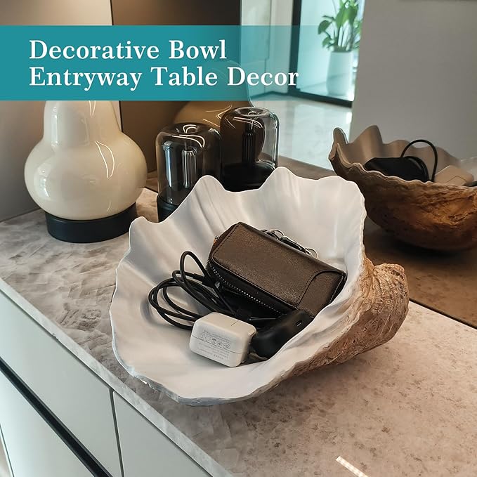 Extra Large Clam Shells Decorative Bowl Earth Tan Sea Shells Decorative Storage Bowls for Coastal Beach theme house table centerpiece decorations & Nautical decorations for coffee table -12.4"-1PC