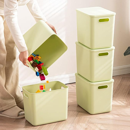 5 pack large plastic White storage bins Baskets, Toy Box Chest with Lids and Handle,Organizer Containers for Baby,Kids,snacks,Nursery,Shelves,Playroom, Bedroom,Office,Closet,home