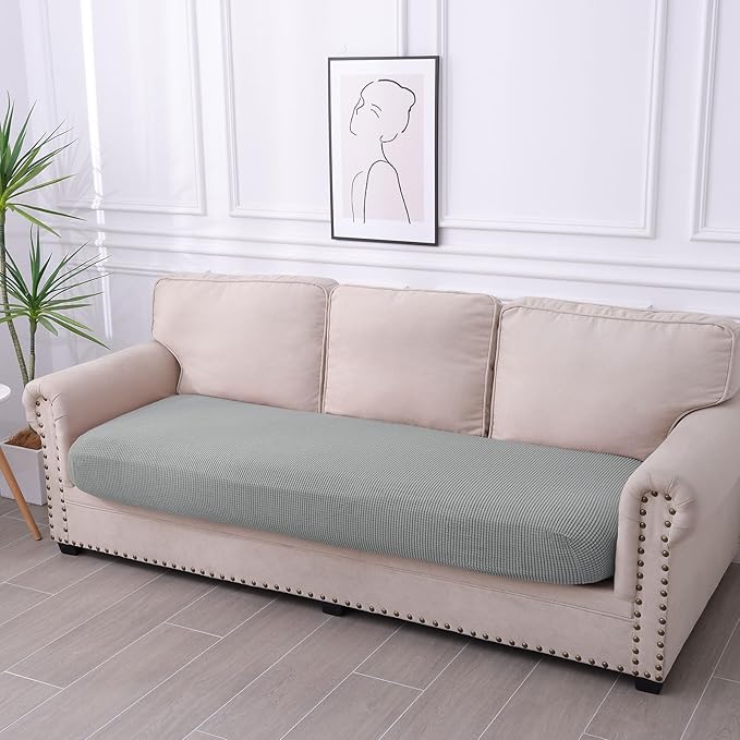 hyha Waterproof Couch Cushion Covers for Pets, Non Slip Sofa Seat Cover for Dogs Washable, Soft Thick Stretch Jacquard Fabric, Sofa Slipcovers with Elastic Bottom (1 Piece for Large, Light Grey)