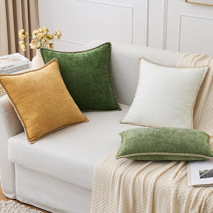 MIULEE Pack of 2 Christmas Pillow Covers 26x26 Inch Moss Green Farmhouse Decorative Throw Pillow Covers with Stitched Edge Soft Chenille Solid Dyed Couch Pillow Covers for Sofa Bed Living Room