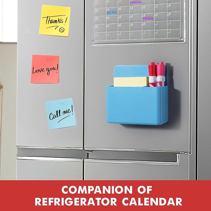 BEYGORM 2 Pack Plastics Magnetic Pen Holder for Refrigerator, Dry Erase Marker Holder for Whiteboard,Magnet School Locker Organizer Accessories, Pencil Cup, Pen Caddy, Classroom Organization(Blue)