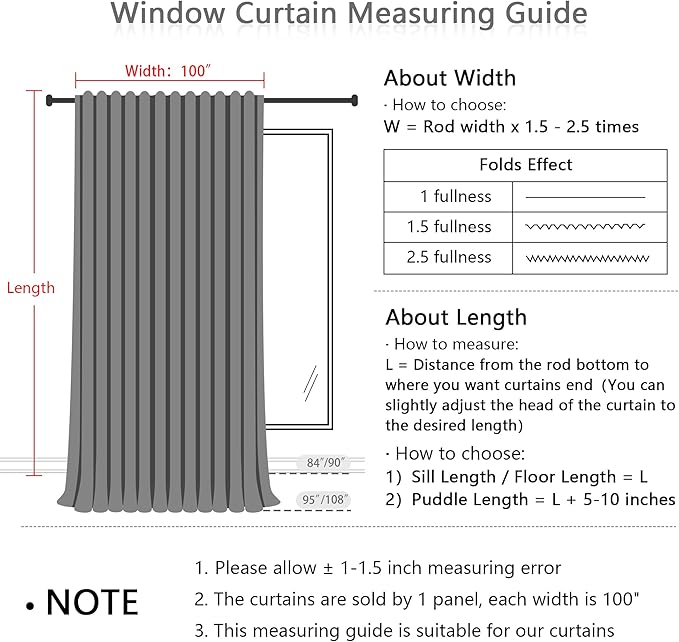 MYSKY HOME Floor Length Bedroom Curtains 90 Inch Long Panels, Boho Curtains Farmhouse for Living Room Sliding Glass Door, Linen Look Texture Light Filtering Rod Pocket, 100" x 90", Dusty Blue, Pack-1