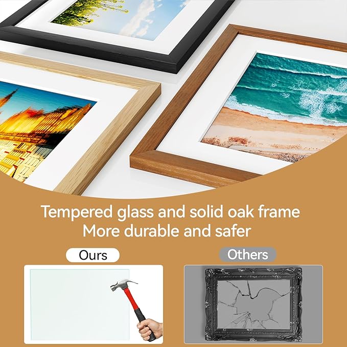 IBUYKE 18x24 Picture Frame,Solid Oak Wood 18x24 Photo Frame with Mat to 16x20,18x24 Picture Frames With Tempered Glass,Wall Mount Display,Home Decor,Black Oak 24 x 18 Frame,UWPF1824B