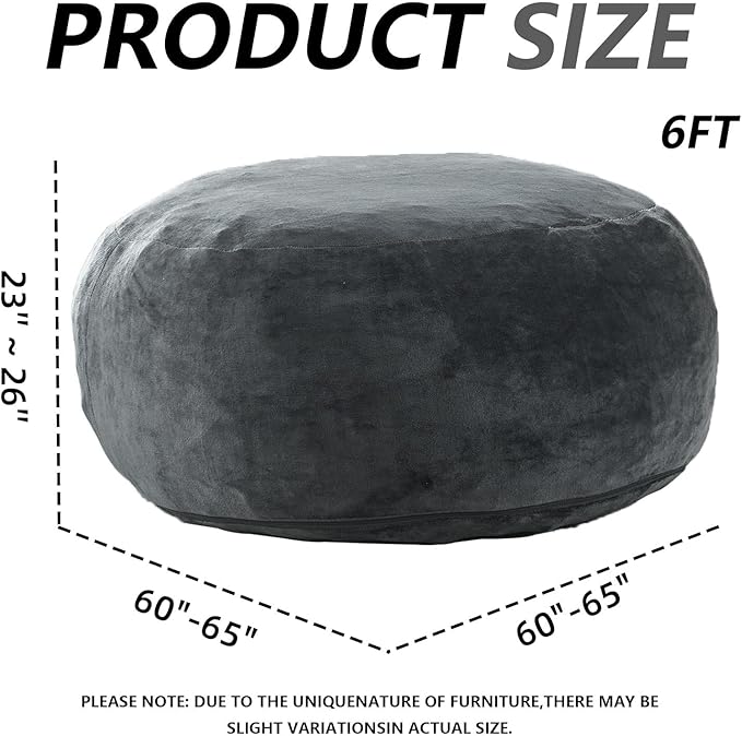 6FT,Oversized Bean Bag Chairs for Adults,Giant beanbag with Filler Included,Fluffy Memory Foam,Soft and Comfy Corduroy Fabric,Gaming Chairs Suitable for Living Room and Bedroom (Dark Gray, 6 Foot)
