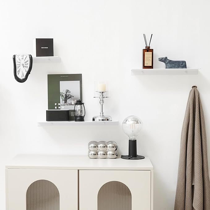 JOOM Small Metal Wall Floating Shelf - Metal Wall Shelf, Black Floating Shelf, Small Bathroom Shelf, Display Shelves for Storage (White, 8 Inch)