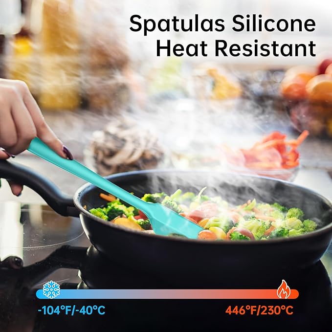Barsone 5-Piece Silicone Spatula Set( Heat Resistant 446°F Food Grade BPA Free, Nonstick Cookware Safe Dishwasher Safe Kitchen Tools for Baking, Cooking, Stirring, Blue)