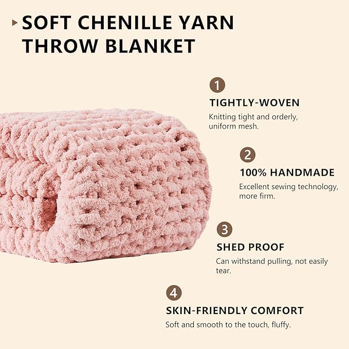 L'AGRATY Chunky Knit Blanket Throw - Soft Chenille Yarn Throw Blanket 40x50: Handmade Thick Cable Knit Crochet Blanke - Large Knit Blanket Chunky Rope Knot Throw Blanket for Couch Sofa Bed Home Decor