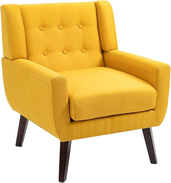UIXE Accent Chair, Modern Upholstered Armchair Mid-Century Arm Chair in Fabric for Living Room, Comfy Single Sofa Seats Button Tufted Reading Seating, Yellow