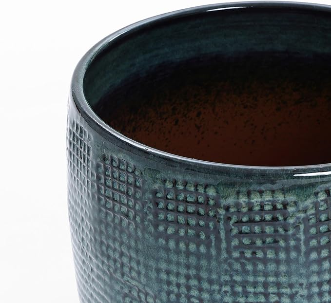 LuxenHome 12" Dia Large Ceramic Pots for Plants, Modern Green Glazed Planters for Outdoor Plants, Round Indoor Flower Pots with Drainage Hole and Rubber Plug for Home Garden Patio