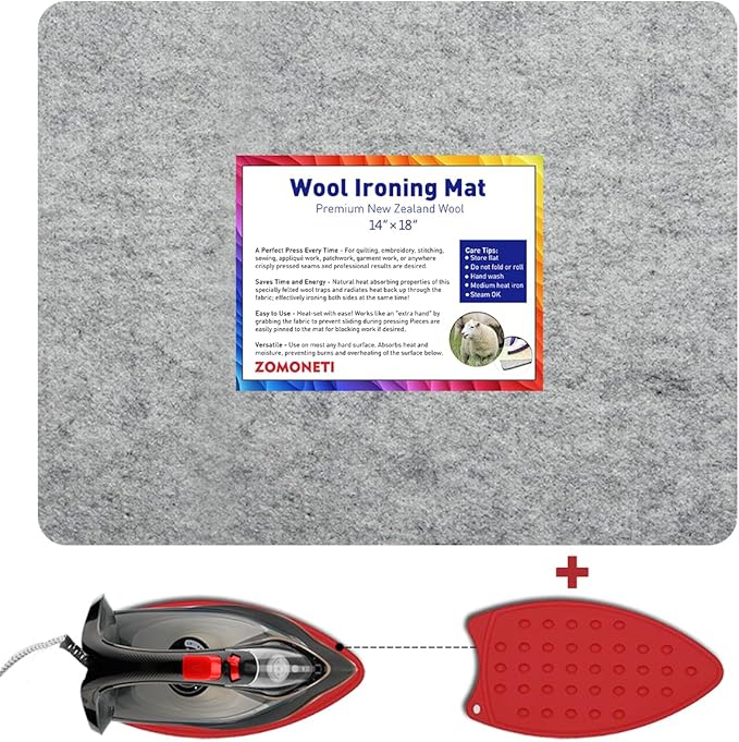 ZOMONETI 18" x 14" Wool Pressing Mat 100% New Zealand Felted Wool Ironing Mat Pad Blanket for Quilter, Sewing, Quilting Supplies and Notions