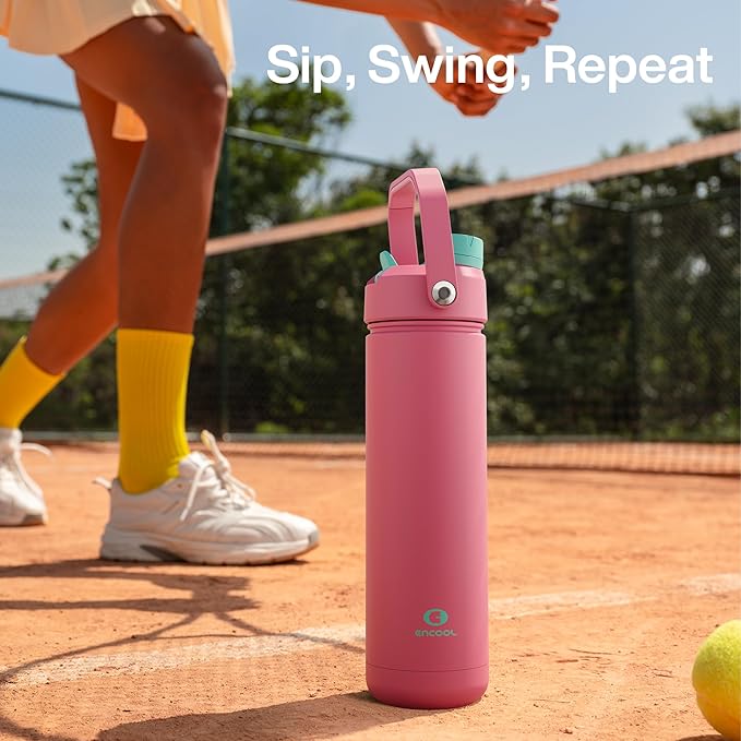 Insulated Water Bottle with Straw Stainless Steel Water Bottle, Leak-Proof, BPA-Free, Double Wall Vacuum Keeps Cold for 24 Hours for Sports, Travel, School (26 oz, Tulip)