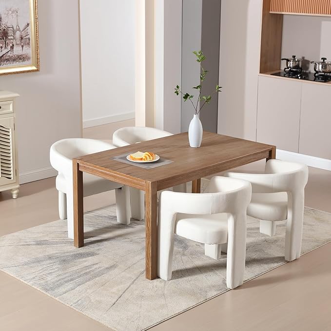 White Chenille Dining Chairs Set of 4, Modern Barrel Dining Room Chairs Upholstered Accent Chair with Arms and Round Back for Living Room Kitchen Armchair No Assembly Needed