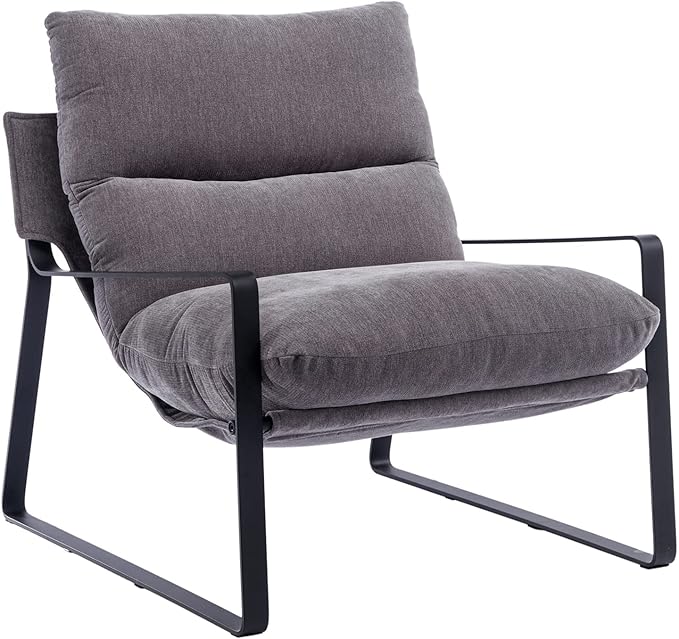 DUOMAY Modern Accent Arm Chair, Comfy Linen Lounge Lazy Chair with Metal Leg, Mid-Century Corner Chair for Living Room Bedroom Office Apartment, Grey