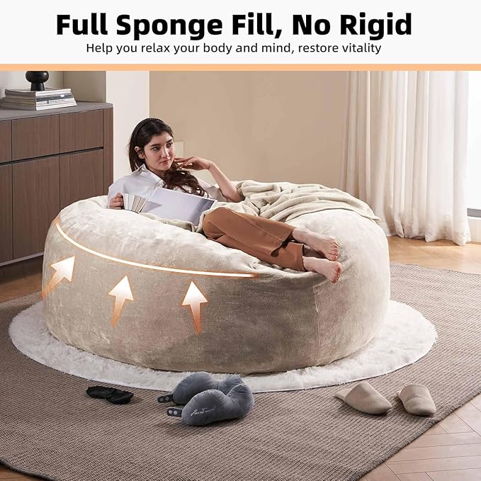 6FT,Oversized Bean Bag Chairs for Adults,Giant beanbag with Filler Included,Fluffy Memory Foam,Soft and Comfy Corduroy Fabric,Gaming Chairs Suitable for Living Room and Bedroom (Apricot, 6 Foot)