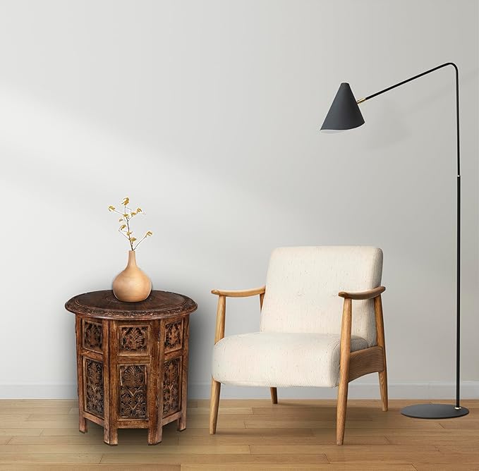 Lightnpro Handcrafted Wooden Round Accent Table - Vintage Farmhouse Octagonal Side End Table with Intricate Carvings for Living Room, Bedroom, Entryway - 18x18 Inch - Burnt