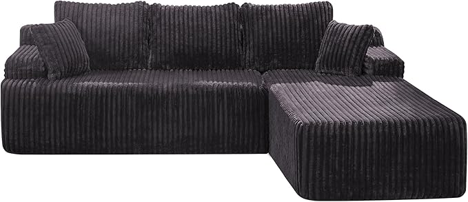 Hobestluk Modular Sectional Sofa Couches 108" L-Shape Couch 3 Seat Modular Sofa Memory Foam Sectional Couches for Living Room, Boneless Couch with Oversized Chaise (Grey, Right Facing)