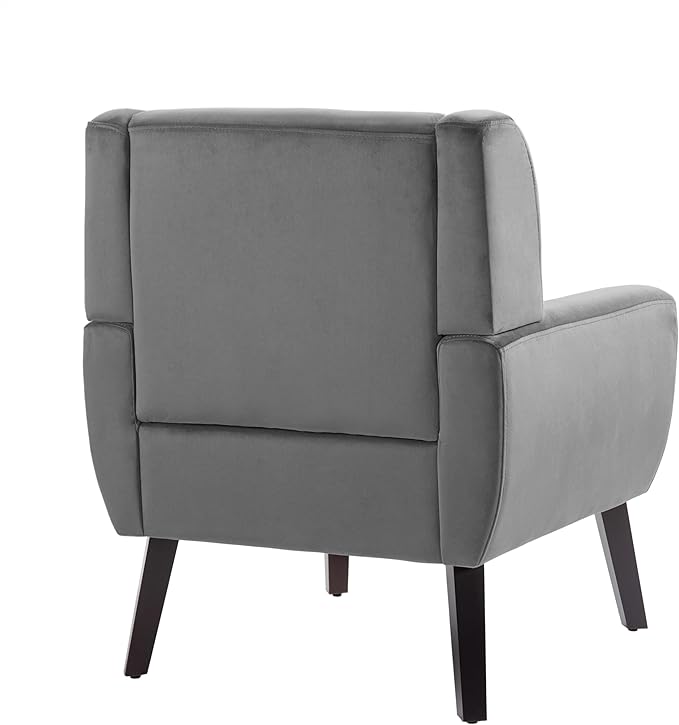 UIXE Accent Chair, Velvet Upholstered Armchair for Living Room, Modern Club Arm Chairs Comfy Single Sofa Button Tufted Bedroom Reading Seat - Gray, Set of 1