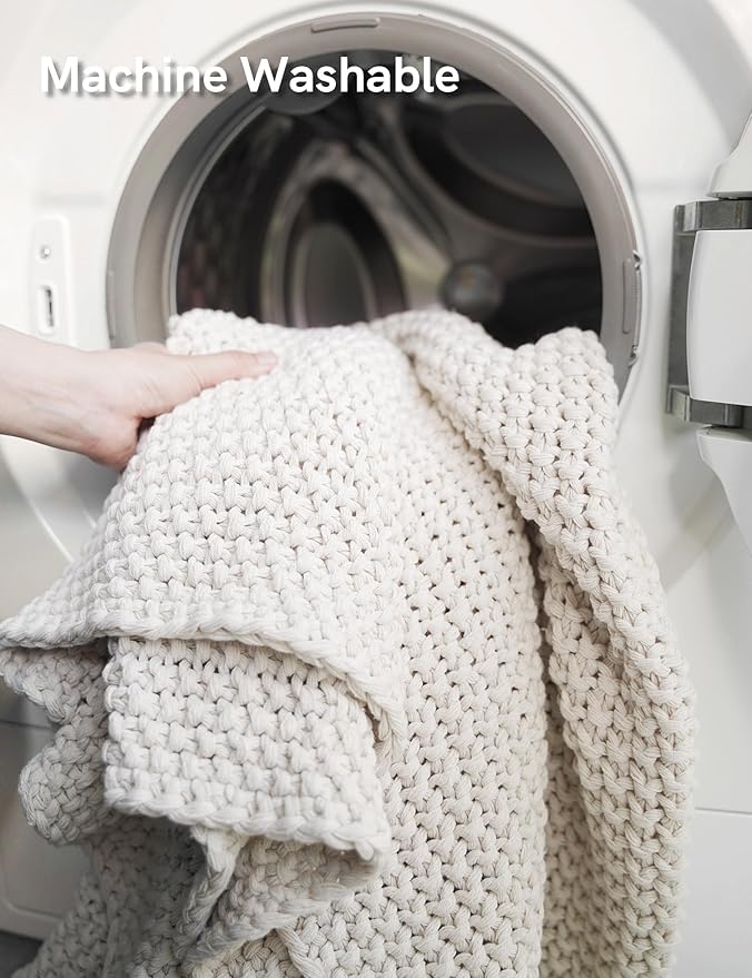 YnM Chunky Cotton Knit Throw Blanket, Cable Knit Throws for Bed Couch Sofa, Comfy & Relaxing, Decorative Piece for Farmhouse Modern Boho Rustic Scandinavian Chic Vibe, Quarry Grey 50x60 Inches