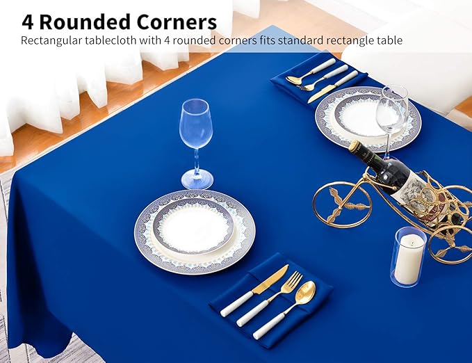 Surmente Blue Tablecloth 90 x 132-inch Rectangular Polyester Table Cloth for Weddings, Banquets, or Restaurants