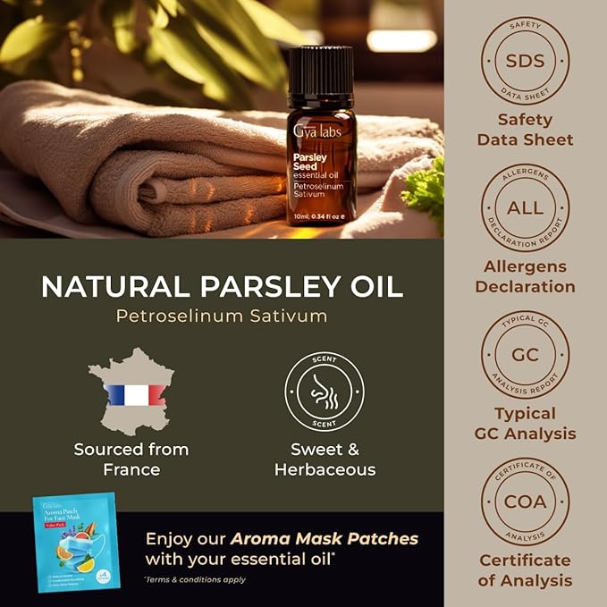 Gya Labs Parsley Essential Oil for Skin - 0.34 Fl Oz - 100% Pure Natural Parsley Oil for Diffuser, Hair & Candle Making Scent